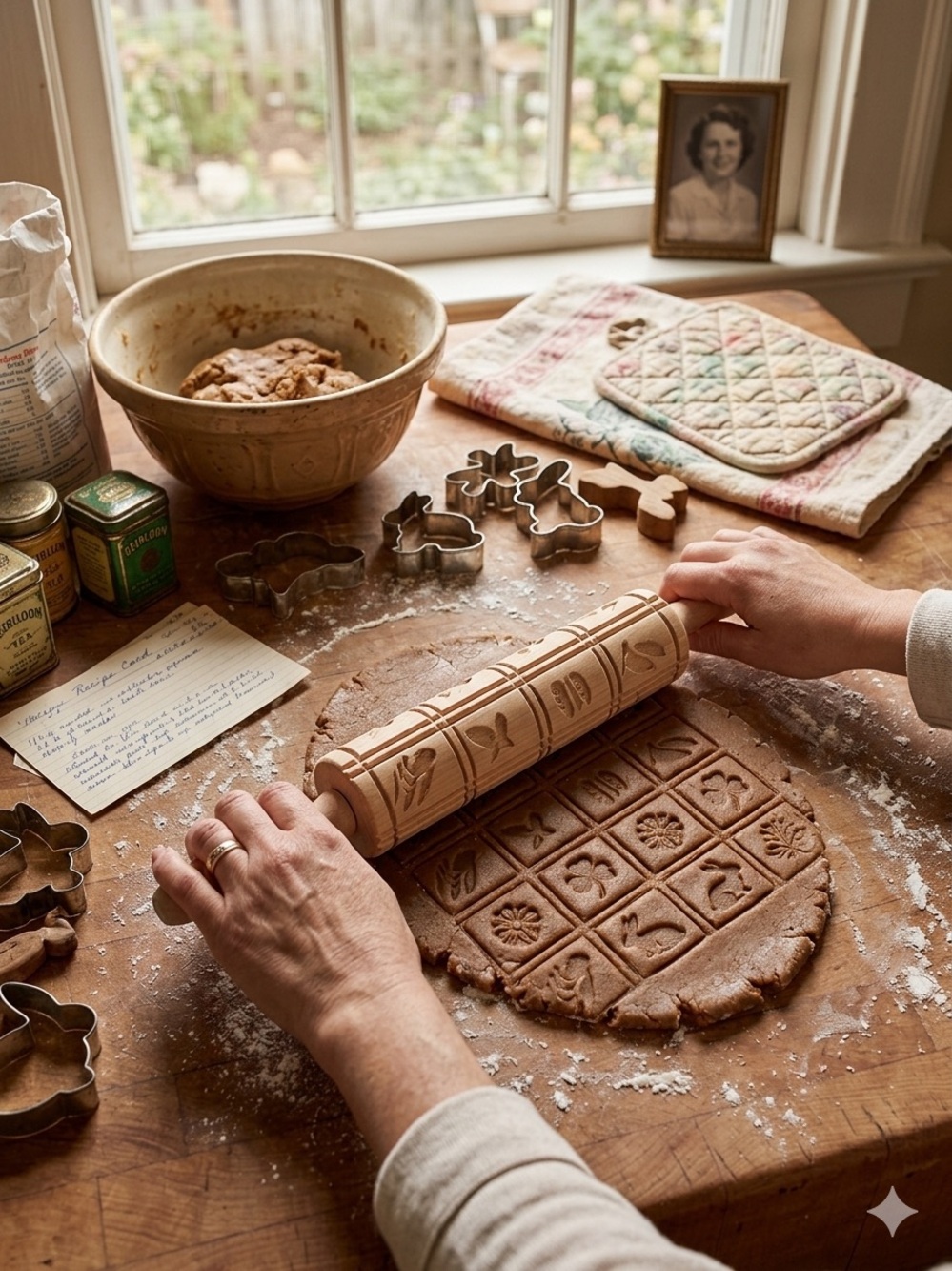 Wooden Embossed Rolling Pin for Cookie Patterns - Natural - Picture 2 of 12